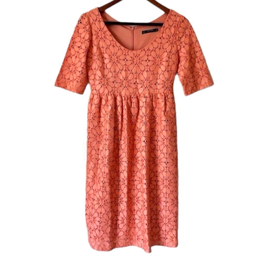 Zara Coral Lace Eyelet Dress